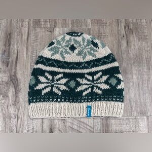 Juhuuu Kathmandu Fair Isle nordic Knit Beanie Cream & Forest Green winter wool